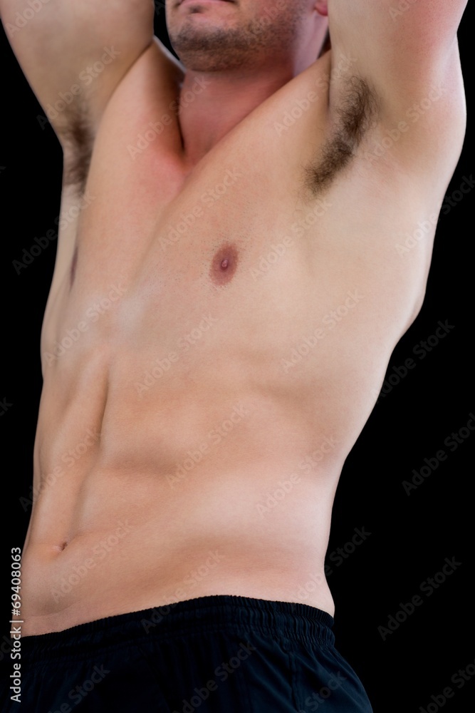 Fototapeta premium Close-up mid section of a shirtless muscular man