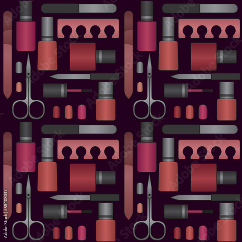 Vector seamless pattern with nail beauty and care products