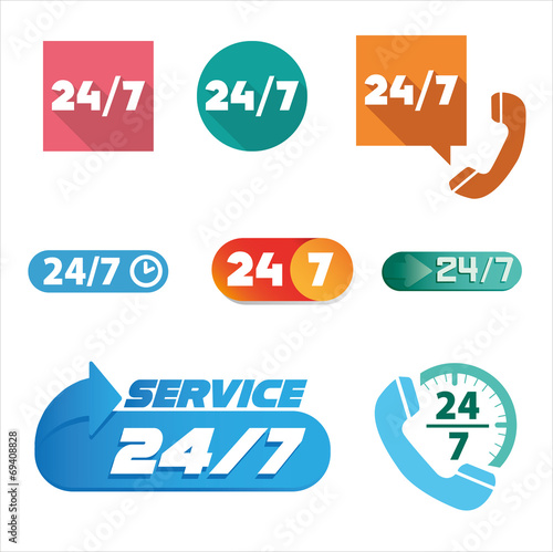 open 24 hours a day and 7 days a week icons