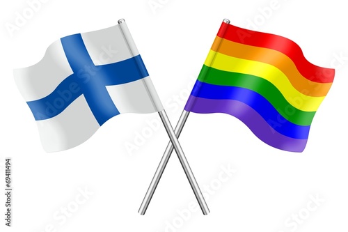 Flags: Finland and rainbow photo