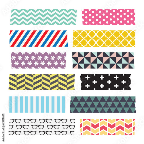Set of colorful patterned washi tape stripes