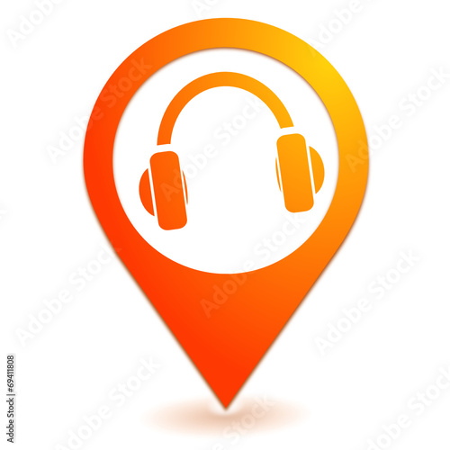 écoute casque audio sur symbole localisation orange