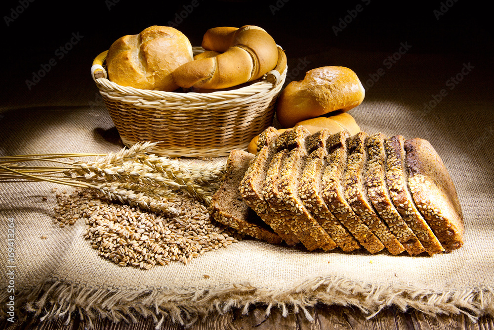 Wheat, corn and bread
