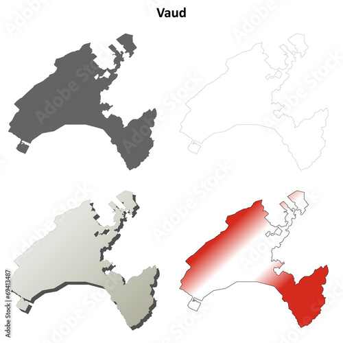 Schilderij op canvas Vaud blank detailed outline map set