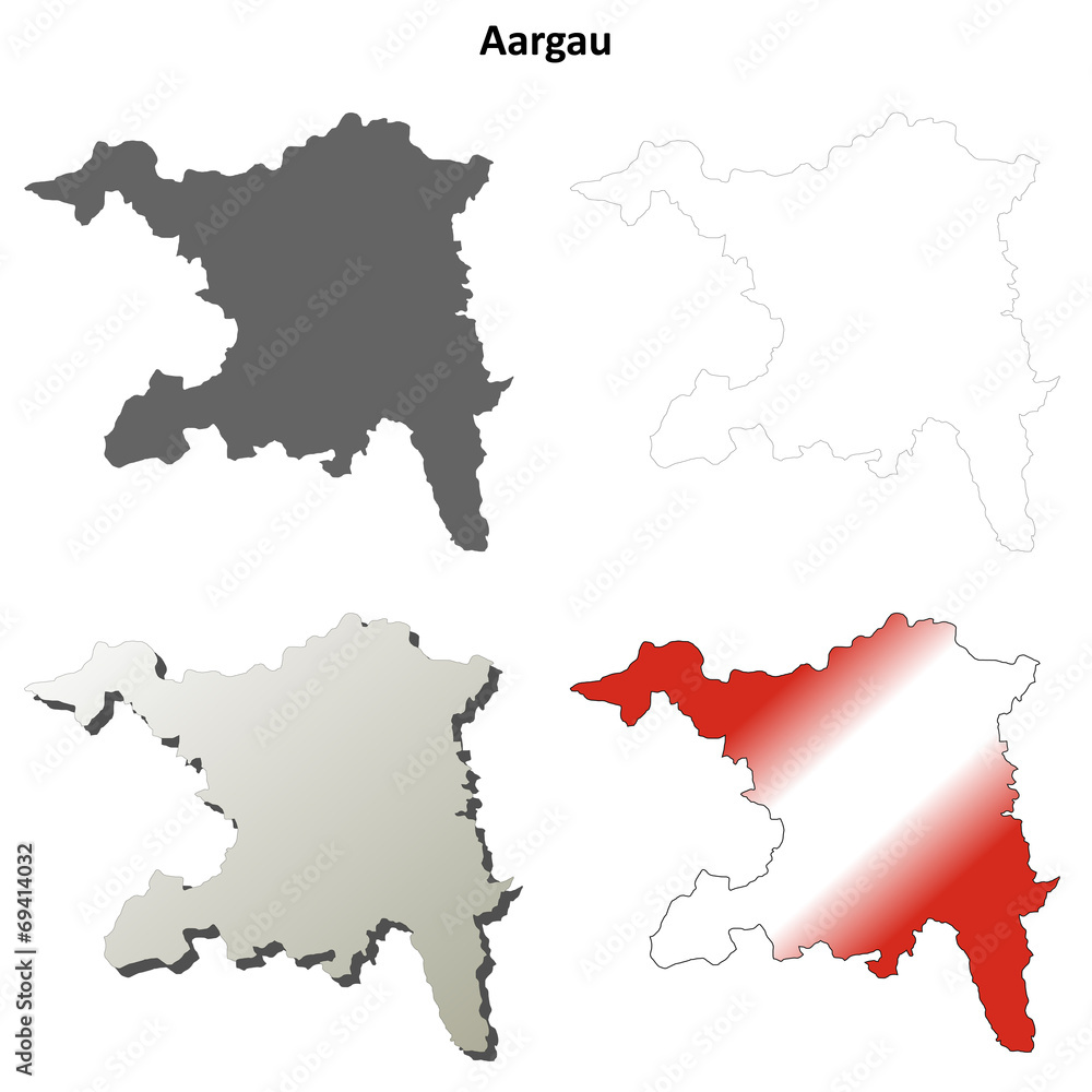 Obraz premium Aargau blank detailed outline map set
