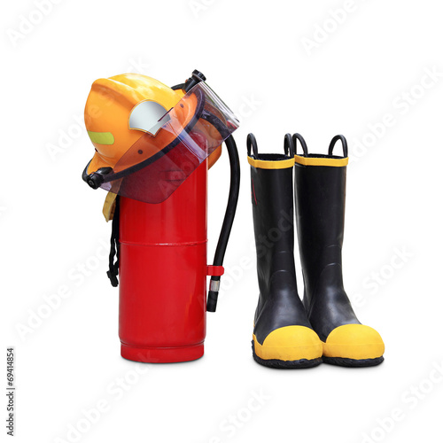 helmet shoes and extinguisher