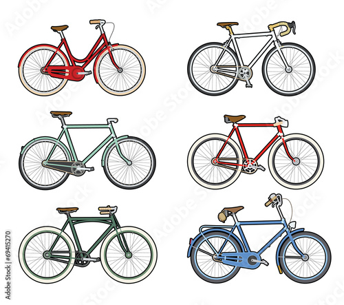 Six colourful bicycles
