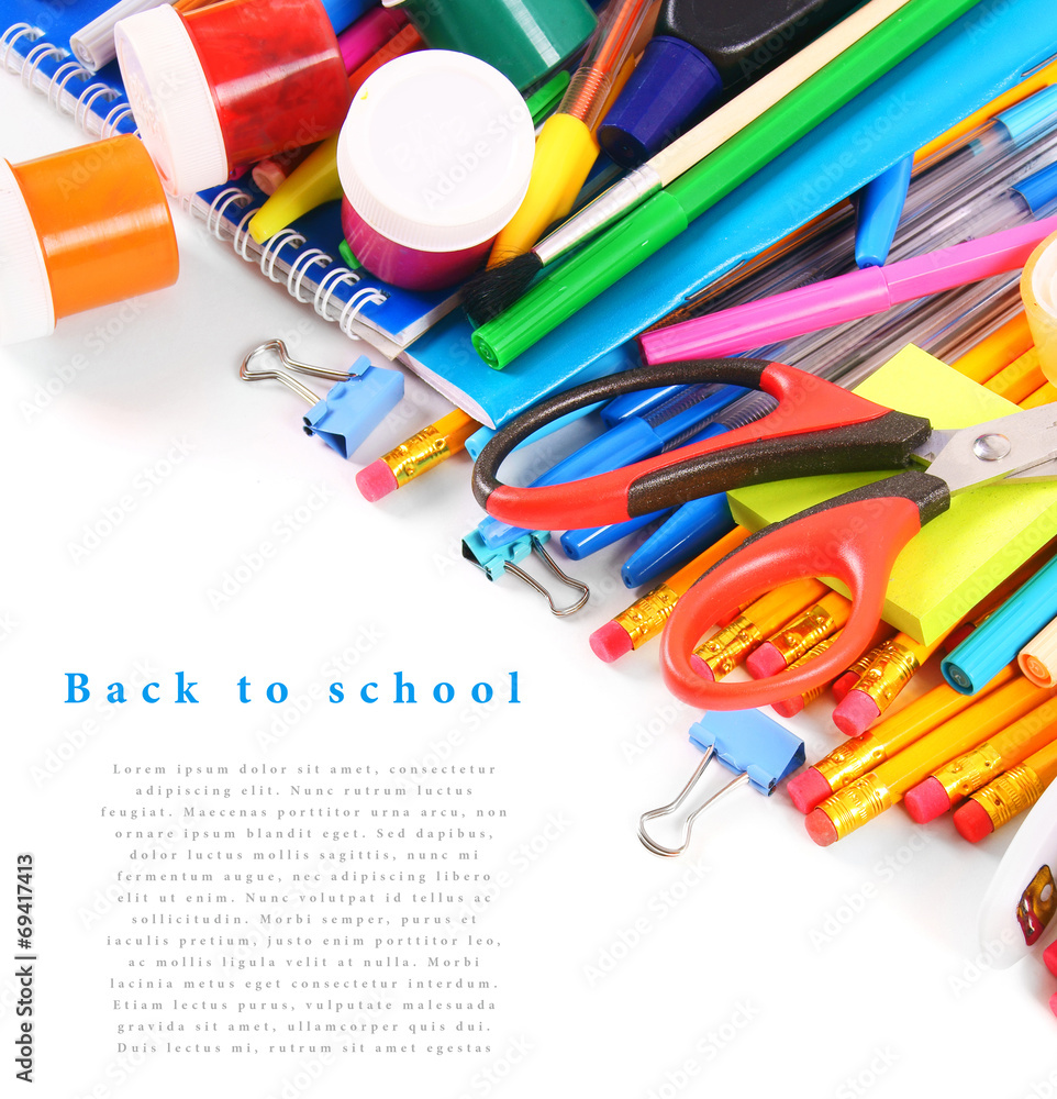School tools and accessories on a white background. School tools and accessories on a white background.