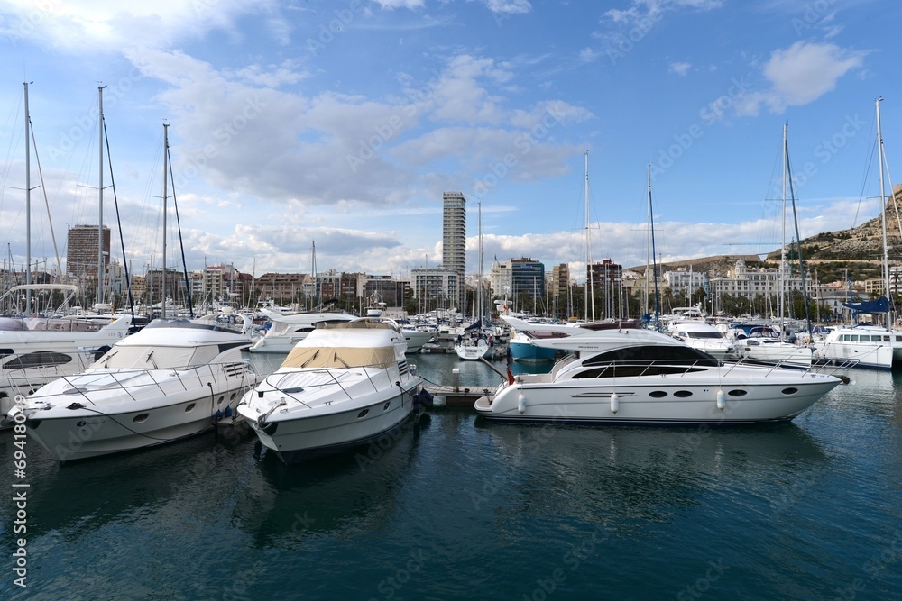 View of Alicante with yachts at sea. View of Alicante with yachts at sea.