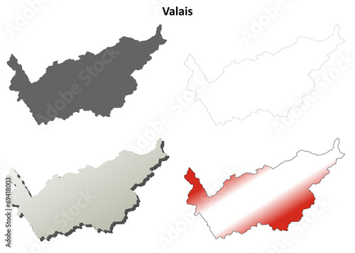 Valais blank detailed outline map set