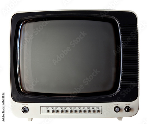  old portable cathode ray tube television, concept of obsolete technology.