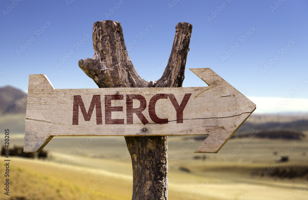 Mercy wooden sign with a desert background