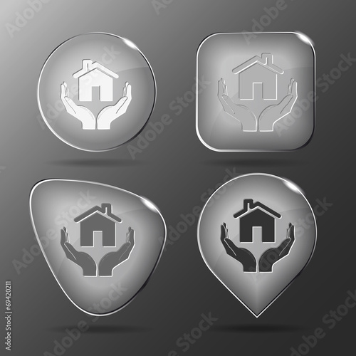 home in hands. Glass buttons. Vector illustration.