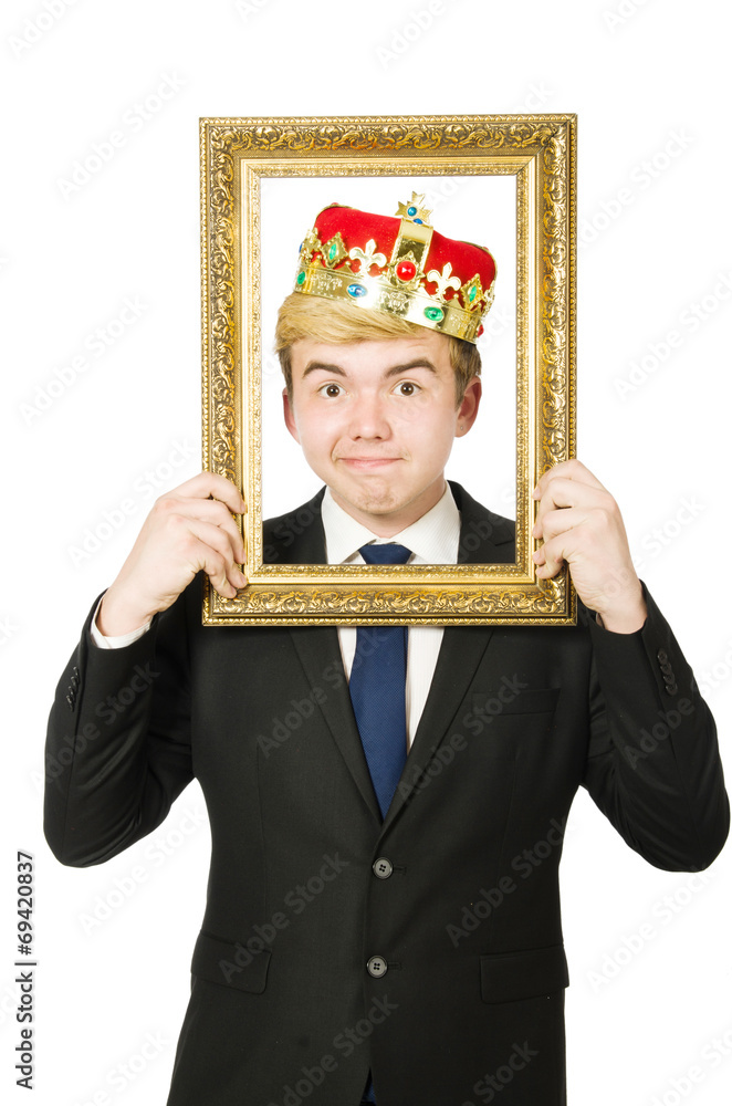 Fototapeta premium Man with picture frame isolated on the white
