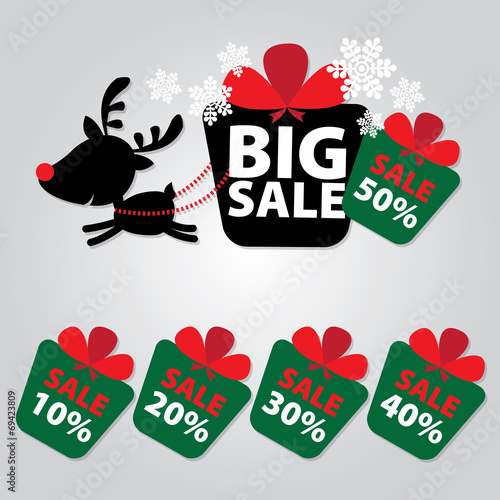 Big Sale New Year and Christmas Reindeer Sticker