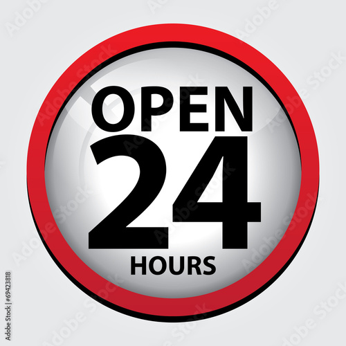 24 Hours Open Glass Sign with Red border