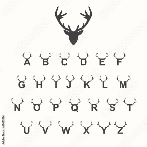 Alphabet with antlers, vector illustration