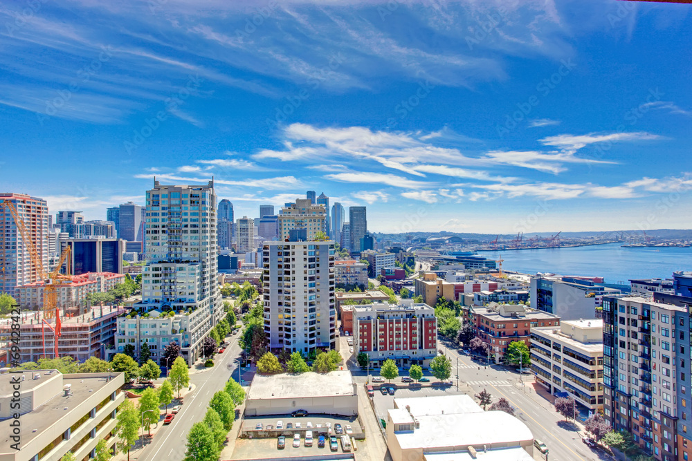 Panoramic view of downtown of Seattle during summer time, Washin