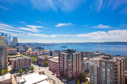 Panoramic view of downtown of Seattle during summer time, Washin