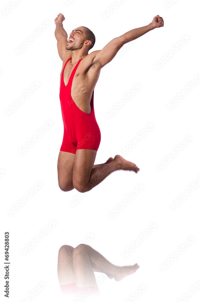 Wrestler in red dress isolated on the white Wrestler in red dress isolated on the white