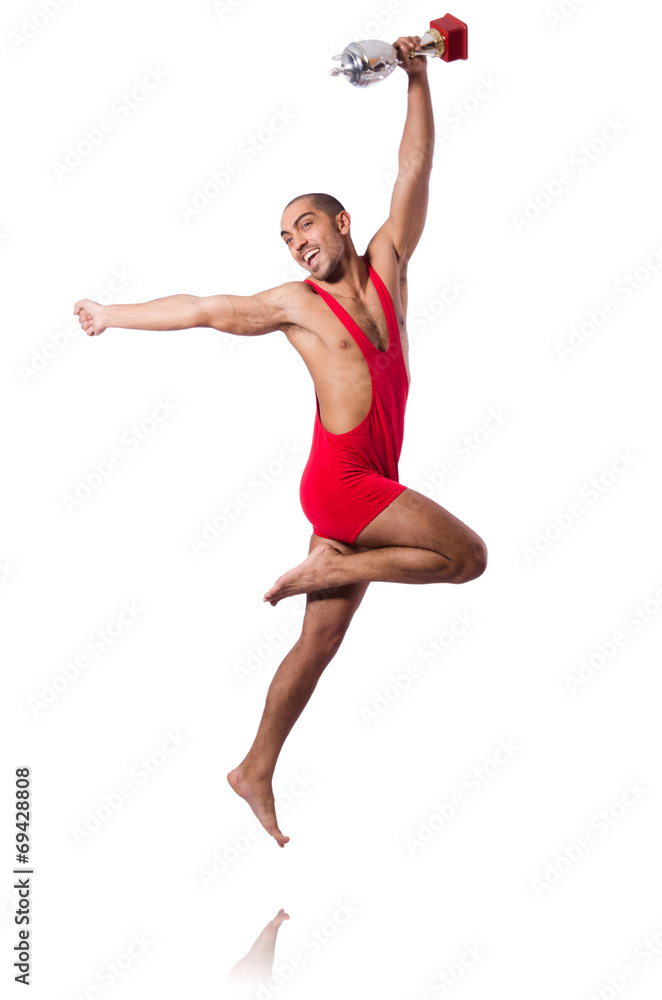 Wrestler in red dress isolated on the white background