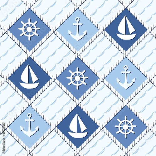 Marine themed seamless pattern with anchors