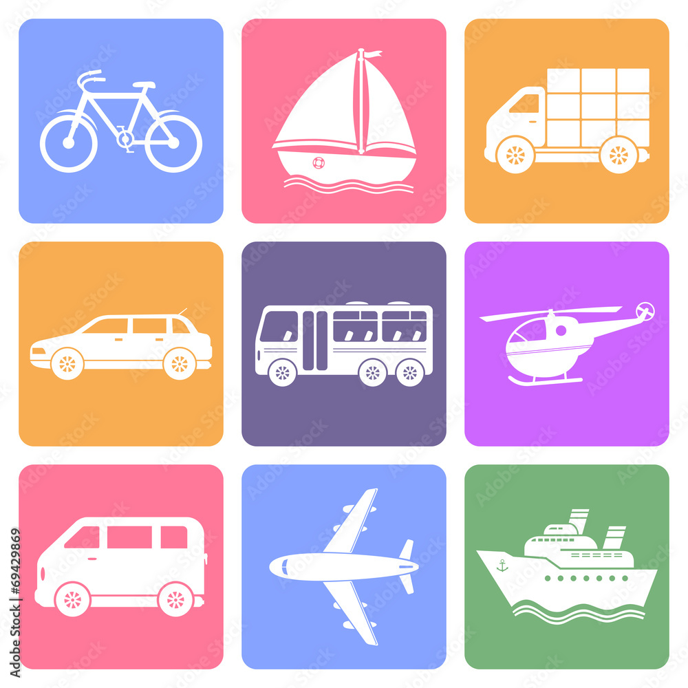 Transportation icons, flat design vector Transportation icons, flat design vector