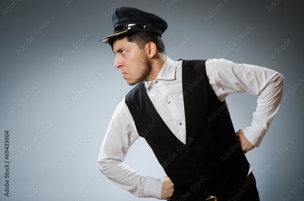 Funny taxi driver wearing peaked cap Funny taxi driver wearing peaked cap