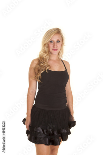 woman style short black dress ruffles