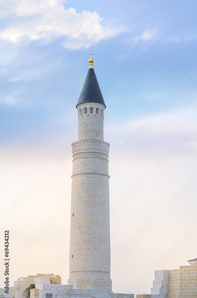 Tower, minaret of the old mosque. Cathedral Mosque.Bolgar