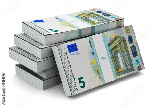 Stacks of 5 Euro banknotes