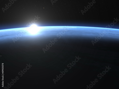 Fototapeta Naklejka Na Ścianę i Meble -  Planet earth horizon with sunrise in space - 3D render