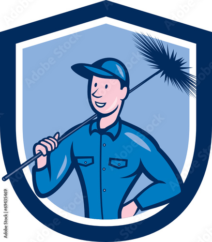 Chimney Sweep Worker Shield Cartoon