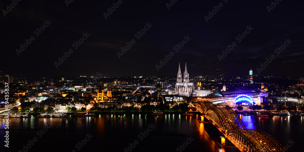 Cologne city panorama by night