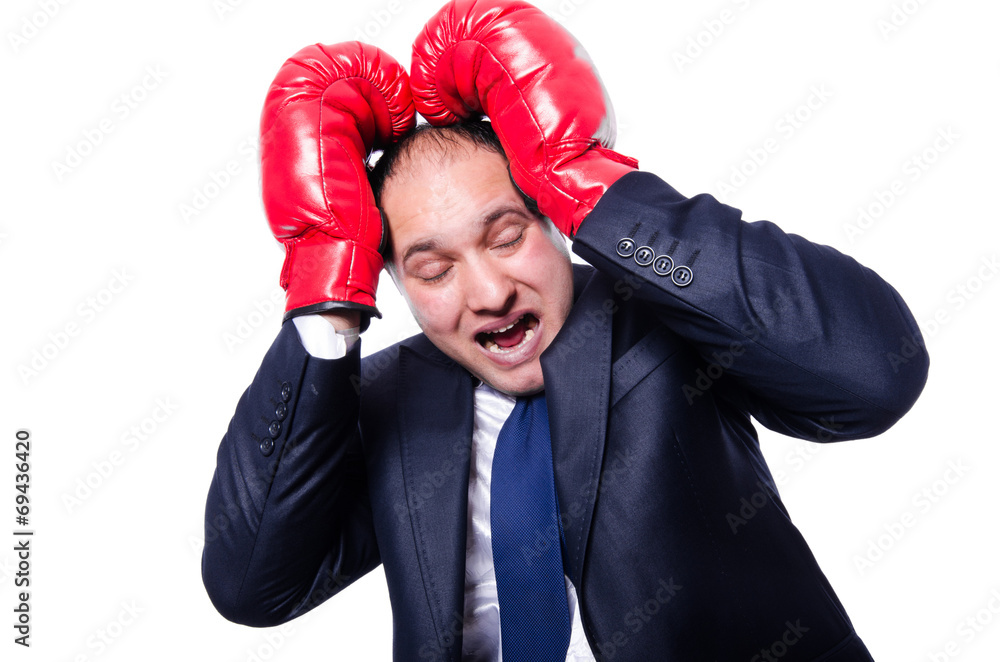 Young businessman boxer isolated on white Young businessman boxer isolated on white