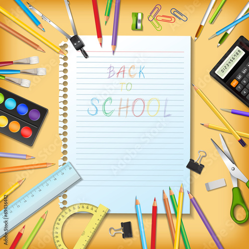 Back to school background with supplies tool