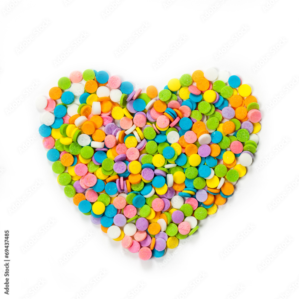 Colorful candy sprinkles heart shape Colorful candy sprinkles heart shape