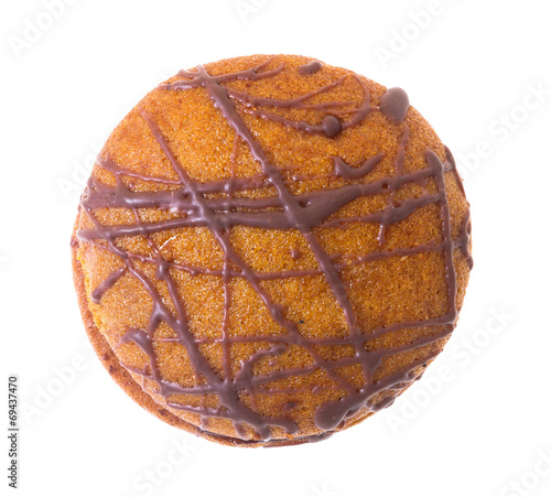 Round gingerbread cookie on white background