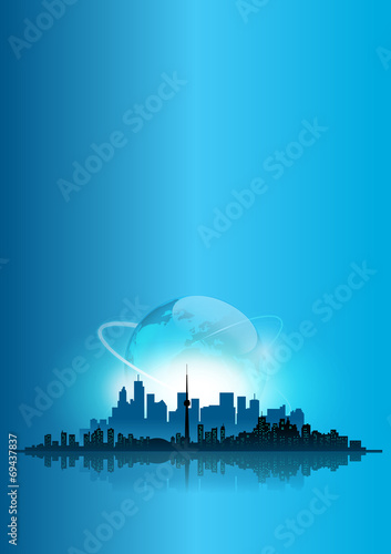città, skyline, metropoli, mare, pianeta