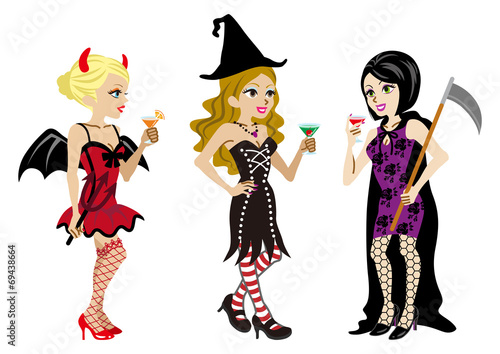 Halloween Costumed three Women,Isolated