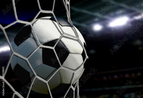 Ball in Goal Net with Stadium Spotlights