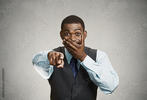 Εκτύπωση καμβά Man laughing pointing finger at someone at camera gesture