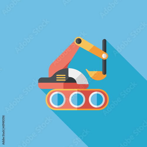 Excavator digger flat icon with long shadow,eps 10