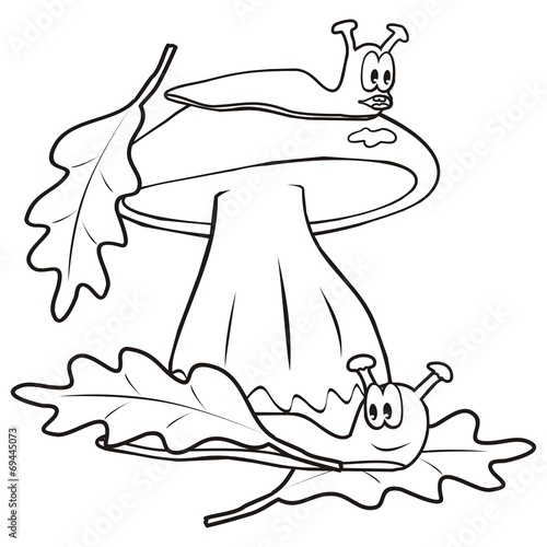 mushroom and slug,coloring book