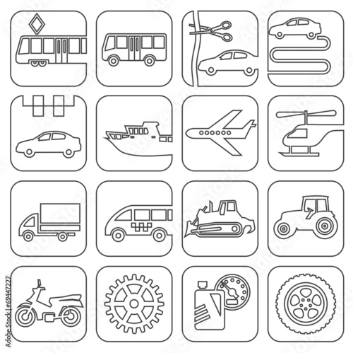 Icons transport and technology contour