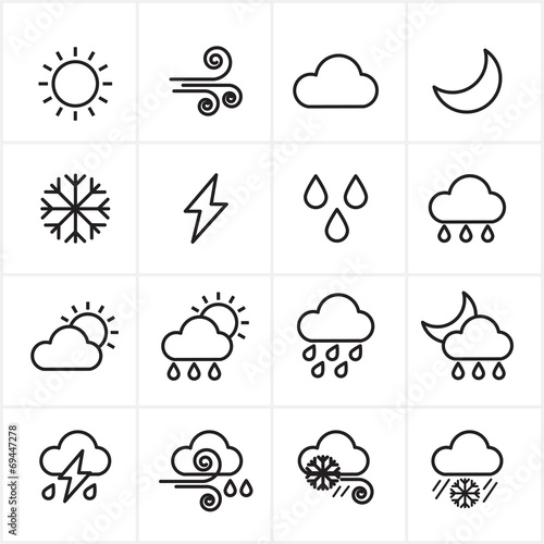 Flat Line Icons Weather Icons Vector Illustration
