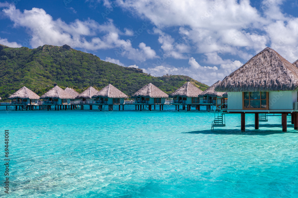 Overwater bungalows in french polynesia. Moorea,