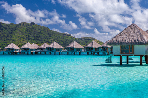 Overwater bungalows in french polynesia. Moorea 