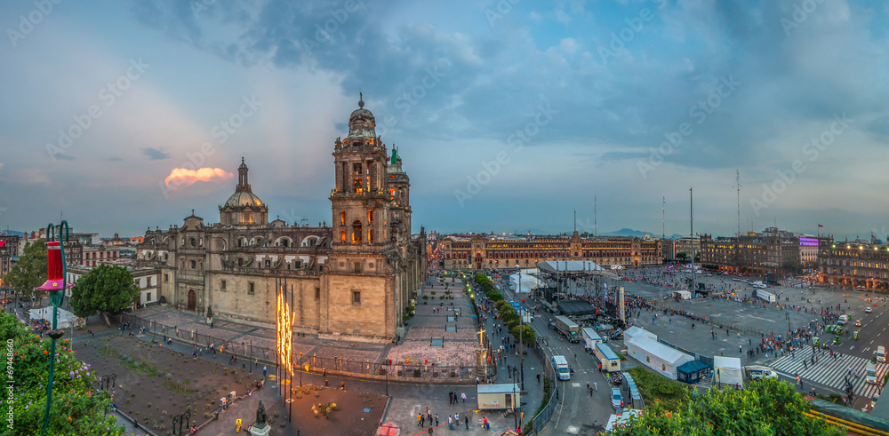 Zocalo square and Metropolitan cathedral of Mexico city - obrazy, fototapety, plakaty 