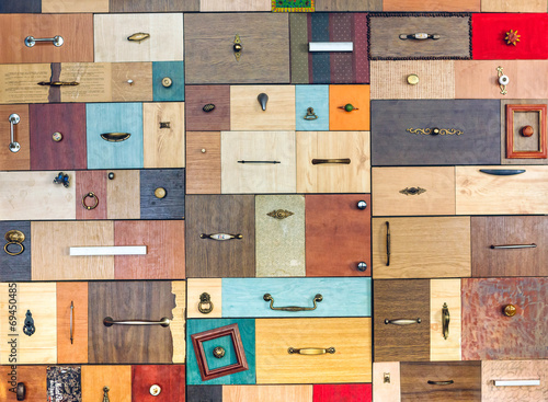 Various little colorful drawers - interior detail. photo